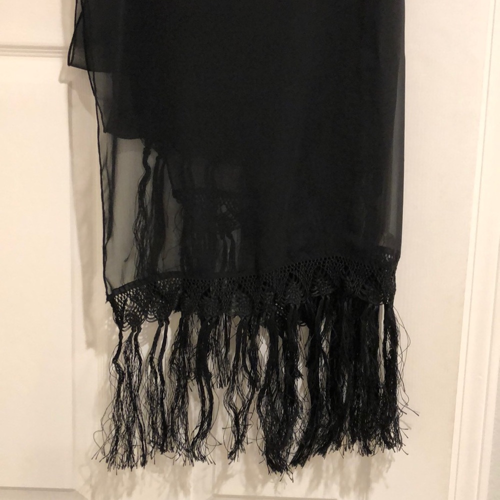 Handmade Sheer Black Wrap with Fringe